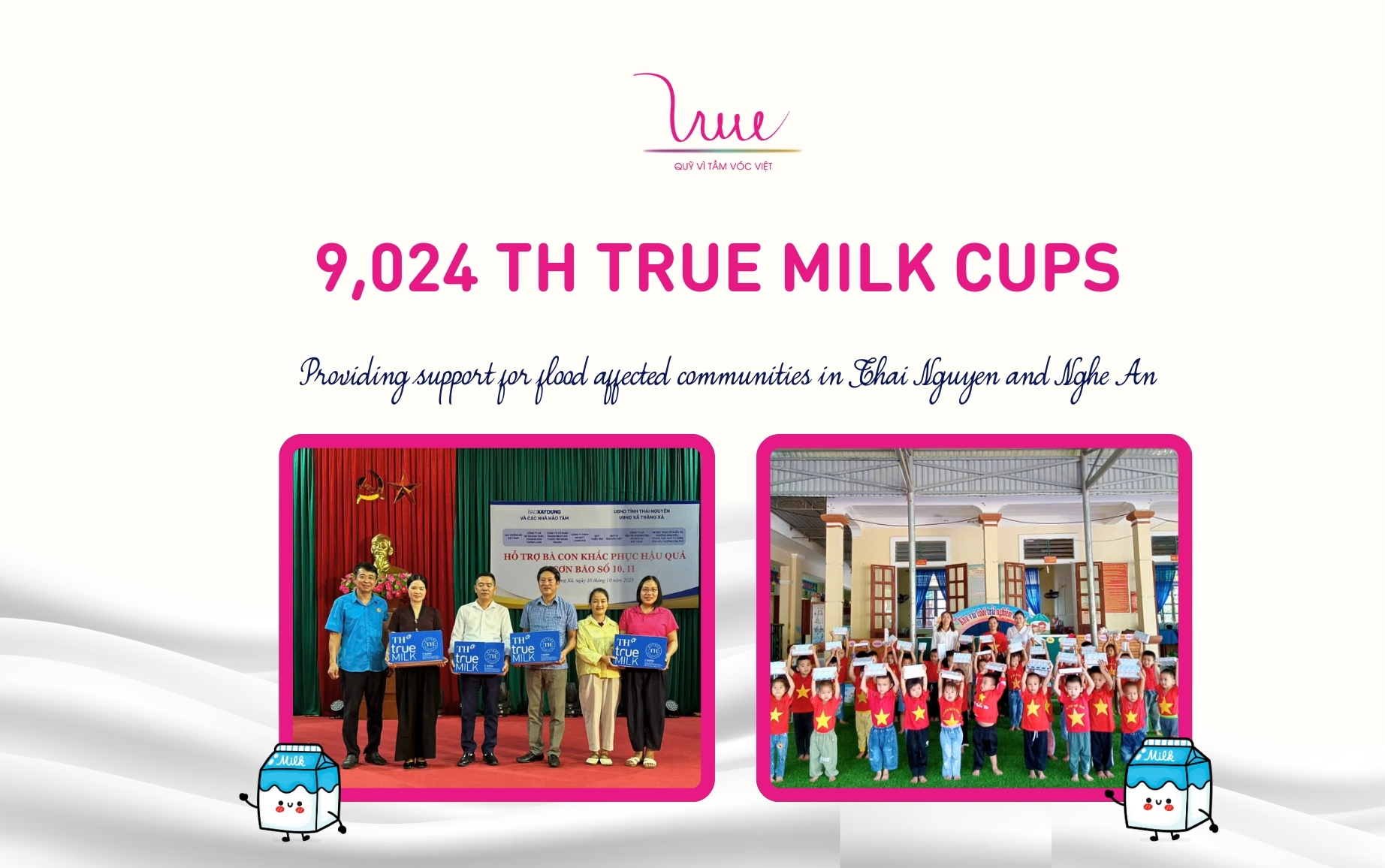 9,024 glasses of TH true MILK delivered to support flood-affected communities in Thai Nguyen and Nghe An